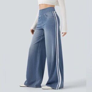 Halara Wide Leg Stripe Flex Stretch Denim Light Wash Medium Petitie